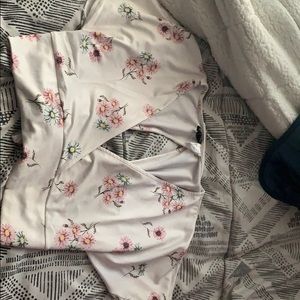 White Floral tied open back shirt